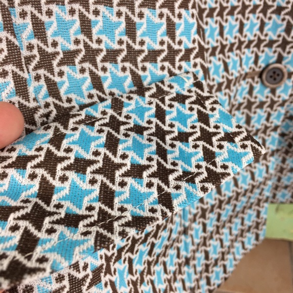 Vintage 60’s Crimplene Jacket. Aqua Brown geometrical pattern Ester’s Fashion - Picture 4 of 9